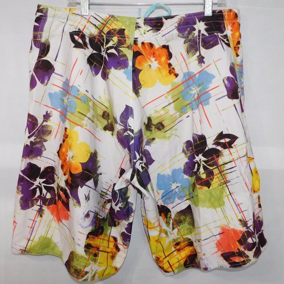 Body Glove Mens 38 White Purple Yellow Floral Hibiscus Board Shorts unlined - Picture 8 of 10